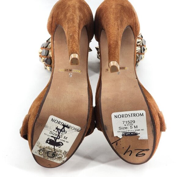 JEFFREY CAMPBELL NWD Kylie Ankle Strap Suede Platform Studded Heels Zip Tan - Picture 9 of 12